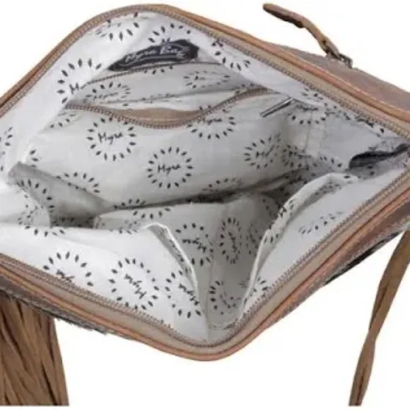 NEW Myra Bag Hand-Tooled Leather Cowhide Fringe crossbody festival flower Gift 💡 - Picture 9 of 9